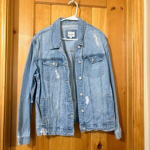 Wax Jean Denim Jacket Blue Distressed Basic Trucker Vintage Style 90s S M